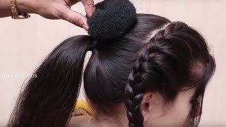 Beautiful Hairstyle for WeddingpartyFunction  Hair Style Girl  Braided Bun Hairstyles for Party [upl. by Ynohtnad131]