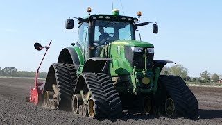 John Deere 6210R w Tracks Power Cultivation The Field for Potato Seeding  Grimme GF 854  DK Agri [upl. by Freud]