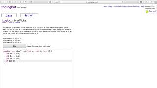 Logic 1 blueTicket Java Tutorial  codingbat com [upl. by Emmey]