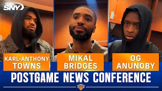 KarlAnthony Towns Mikal Bridges and OG Anunoby react to Knicks 114104 win over Nets  SNY [upl. by Ttoile]