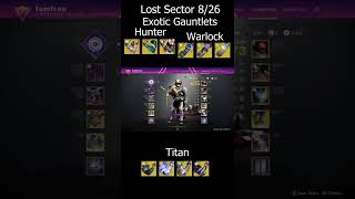 Destiyn 2 Lost Sector Today 826 NEW TITAN EXOTIC ARMS [upl. by Llaccm]