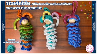 Harlekin Glückswürmchen häkeln  Schritt für Schritt  Mütze häkeln Zapfenwürmchen  Sorgenwürmchen [upl. by Eirrab992]