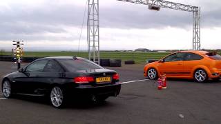 Tuned BMW 335i vs tuned Focus ST on the quarter mile drag strip  Crail 130512 [upl. by Adla760]