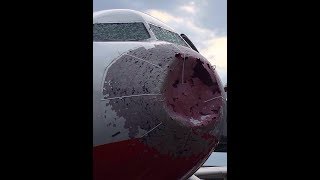 Atlasjet A320 radom and windshield seriously damaged by hail in Istanbul [upl. by Long]