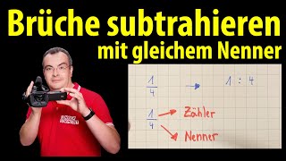 Brüche subtrahieren  mit gleichem Nenner  langsam und ausführlich erklärt  Lehrerschmidt [upl. by Bunch]