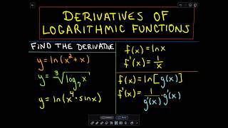 Derivatives of Logarithmic Functions  More Examples [upl. by Asiralc]