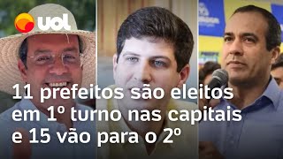 Eleição 11 prefeitos são eleitos em 1º turno nas capitais e 15 vão para o 2º [upl. by Suiram114]