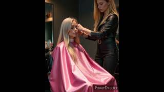 Women in hair salon wearing barber capes [upl. by Modeerf]