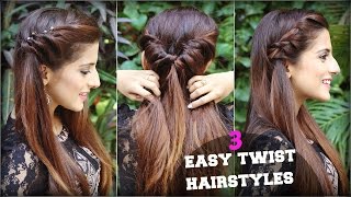 1 Min CUTE amp EASY Everyday Twist Hairstyles For School College Work Quick Hair Tutorial [upl. by Yahska566]