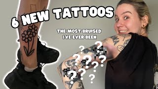 6 NEW TATTOOS PATCHWORK SLEEVE tattoo vlog amp tattoo tourreveal [upl. by Toma]