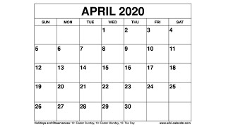 Free Printable April 2020 Calendar  WikiCalendarCom [upl. by Nednerb]