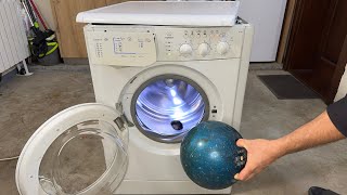 Experiment  Throwing a bowling ball at Top Speed into a Washing Machine [upl. by Atirahs]