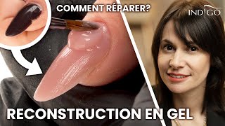 Reconstruction en gel et ongle fissuré  comment le réparer Remplissage  Indigo Nails Français [upl. by Agneta]