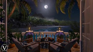 Beach Cove Balcony  Night Ambience  Ocean Waves amp Tropical Nature Sounds [upl. by Ozzy]