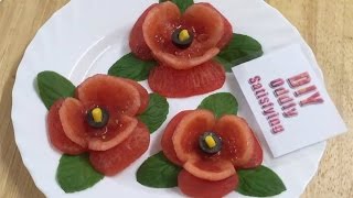 How To Make TOMATO FLOWER POPPY Vegetable Carving Garnish  Party Garnishing  Video For Beginners [upl. by Seilenna329]