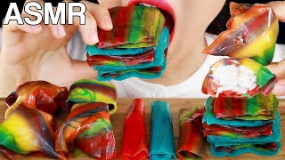 ASMR Frozen Fruit Roll Ups with Ice Cream  얼린프룻롤업 아이스크림 먹방  Crunchy and Chewy  MINEE EATS [upl. by Helsie]