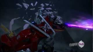 Transformers Prime Optimus Vs Megatron Starsaber Battle [upl. by Aisayn]