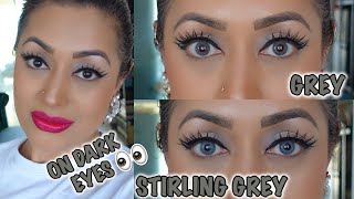 Air Optix Colors Stirling Grey Vs Grey on DARK BROWN EYES  TRY ON [upl. by Ennagroeg634]