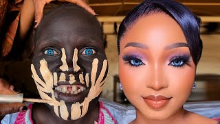 Unbelievable 😱💄🔥 Nigerian Bridal Makeup And Gele Transformation 👆 Makeup Tutorial 😳💉✂️ [upl. by Oballa]