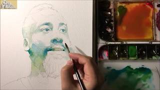 Watercolor Portrait painting Demo3X Video 12 James Harden 인물수채화 중간 과정  3배속 [upl. by Niamert951]