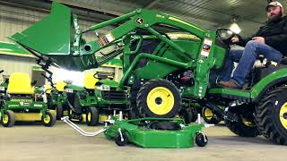 How to remove a mower deck from a John Deere 1025R and 1023E Compact Utility Tractor [upl. by Jaquiss628]