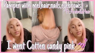 ‘ PAMPER WITH ME HAIRNAILSEYEBROWSI WENT PINK 💅🏼🙈FTArabellaHair [upl. by Iret]