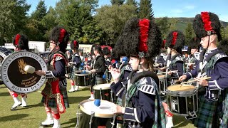 Ballater amp District Pipe Band march off after performances during 2019 Braemar Gathering in Scotland [upl. by Alisan561]