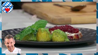 Christian Henze  Überbackener Kassler mit Gorgonzola amp Spinat mit Pesto Kartoffeln [upl. by Selimah]