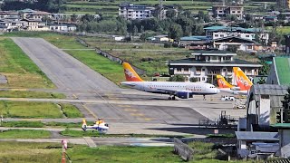 Windy Takeoff and Landing at Paro International Airport  Airbus A319 and Airbus H130 Helicopter [upl. by Analaf]