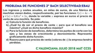 Problema de Optimización de Funciones 2º BACH CCSS SELECTIVIDAD EBAU 02 [upl. by Ursulette]