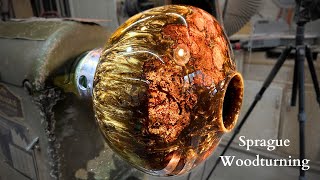 Woodturning  Copper and Hyper Shift Pigment Loves Mystery Burl [upl. by Nerty]