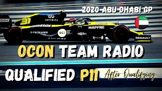 Esteban Ocon OUT QUALIFIES RICCIARDO P11 2020 Abu Dhabi GP UNHEARD Esteban Ocon Team Radio [upl. by Anitnas757]