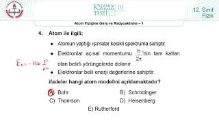 12 Sınıf MEB Fizik Kazanım Kavrama Testi10 Atom Fiziğine Giriş ve Radyoaktivite1 20182022pdf [upl. by Tews]