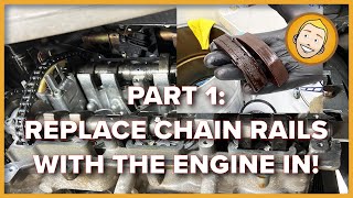 Porsche CAM TIMING CHAIN GUIDE RAIL ReplacementInstall  Day 1  Bank 1 Condensed Version [upl. by Hayarahs]