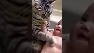 Cat becomes babys mother😱👧🏻 trending comedy tryneverfail [upl. by Idak]