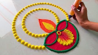 Diwali Diya Rangoli Design With Tricks 2024 इस तरह बनाये  Beautiful Diya Rangoli  Latest Rangoli [upl. by Nostaw612]