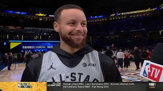 Steph Curry talks 3point contest with Sabrina  2024 NBA AllStar Practice [upl. by Orion]