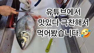 유튜브에서 하두 맛있다해서 한번 먹어봤습니다😁 26키로 흑점줄전갱이시마아지 회뜨기오로시 [upl. by Karry]