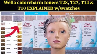 Wella colorcharm toners T28 T27 T14 amp T10 EXPLAINED with swatches [upl. by Artimas]