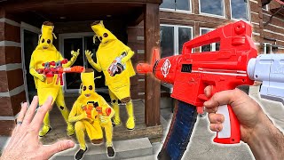 NERF FORTNITE BANANA BATTLE  They break into my home [upl. by Dralliw]