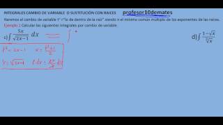 integrales por cambio de variable o sustitución con raíces 3 [upl. by Nahshun]