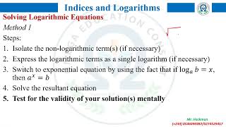 INDICES AND LOGARITHMS Lesson 6 [upl. by Roberta334]