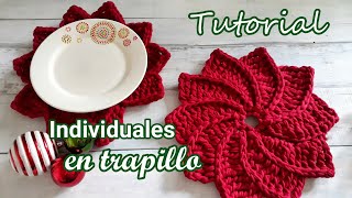 Fácil y rápido INDIVIDUALES NAVIDEÑOS en trapillo  Crochetcosas [upl. by Saxen]