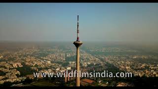 Pitampura TV tower in west Delhi aerial view in lockdown  Delhis Space needle tallest structure [upl. by Parsifal]