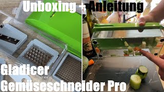 Gladicer Gemüseschneider Pro Zwiebelschneider 5in1 Multi Mandolinenschneider Unboxing und Anleitung [upl. by Jackie]