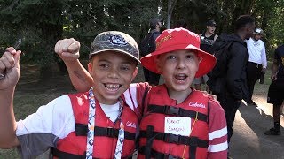 Kids with cancer go fishing with Duck and Beaver athletes [upl. by Annahaj508]