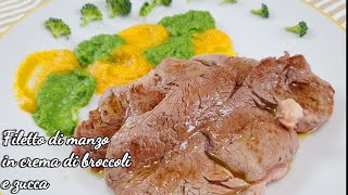 BUONISSIMO FILETTO DI MANZO IN CREMA DI BROCCOLI E ZUCCA RICETTA FACILE E DELIZIOSA [upl. by Jennee]