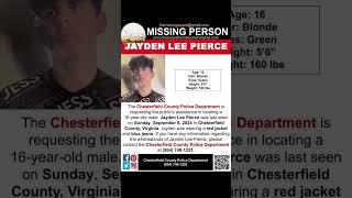 16 YEAR OLD JAYDEN PIERCE IS MISSING FROM CHESTERFIELD COUNTY VIRGINIA HELP BRING HIM HOME [upl. by Idissac]