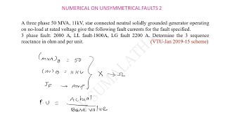 NUMERICAL ON UNSYMMETRICAL FAULTS 2 [upl. by Jenn949]