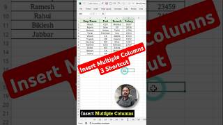 Insert Multiple Columns Using 3 Shortcut Key  Insert Multiple Columns in Excel  shorts ytshorts [upl. by Sajovich]